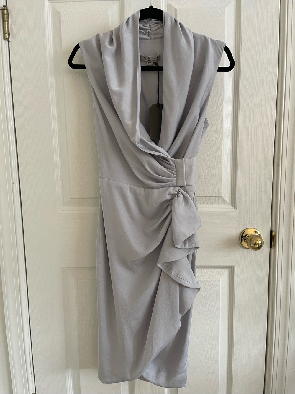 All Saints Cancity Draped Dress in Pale Grey